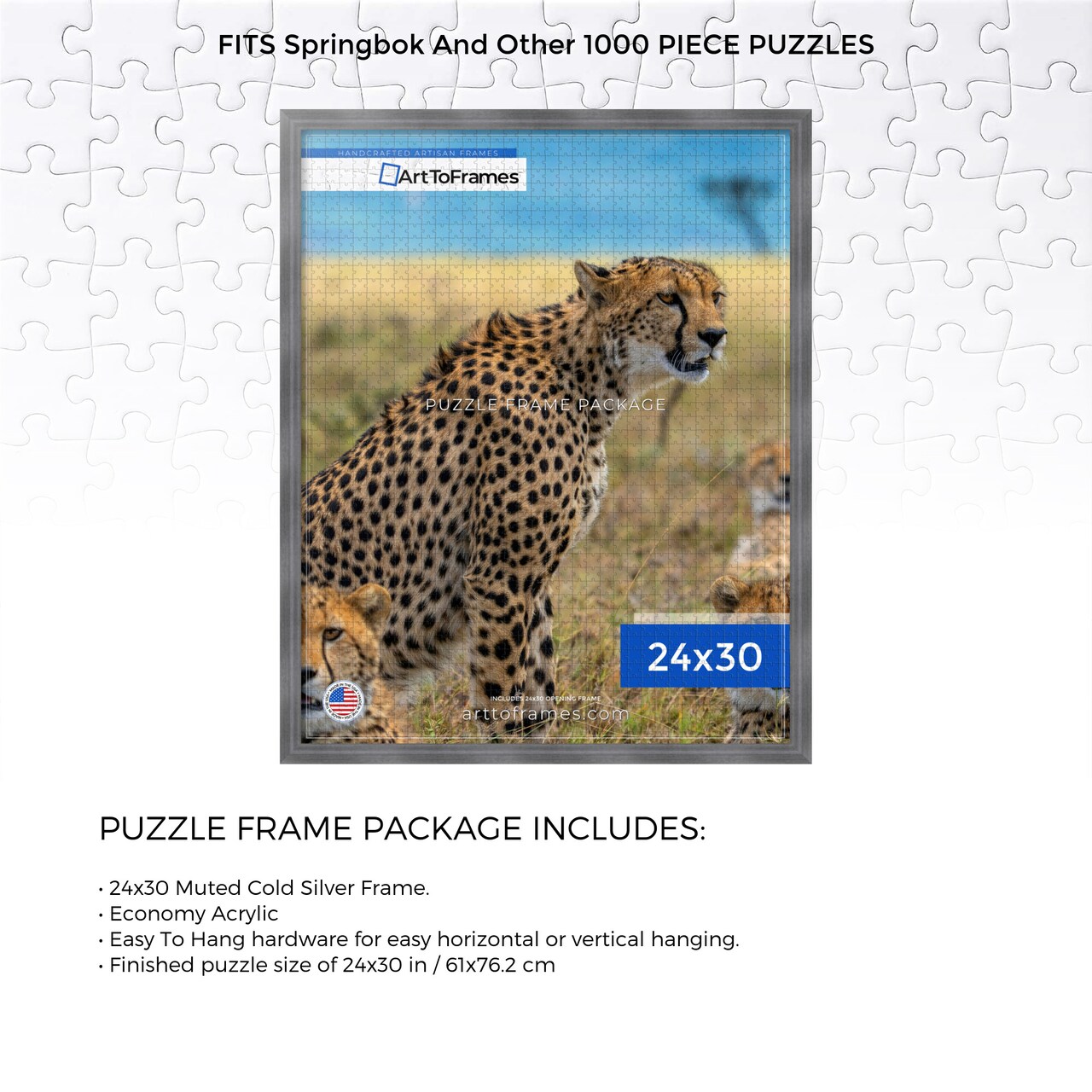 ArtToFrames 24x30 INCH / 61x76.2 CM Puzzle Frame for 1000 piece Puzzles.This 1.25 Inch Custom MDF Frame for Puzzles Comes with Economy Acrylic, Available in Multiple Colors